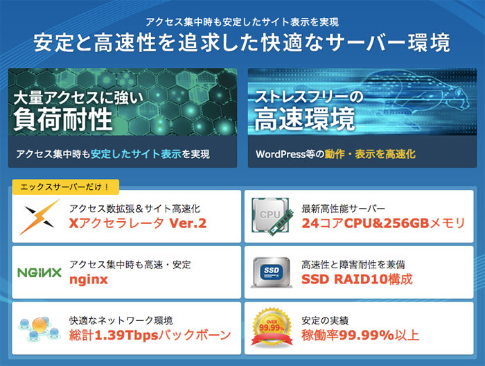 【XSERVER】の料金と機能