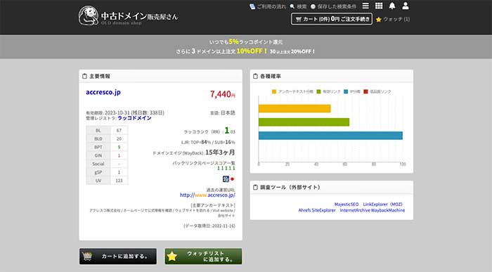 ドメイン詳細画面で主要情報をチェック