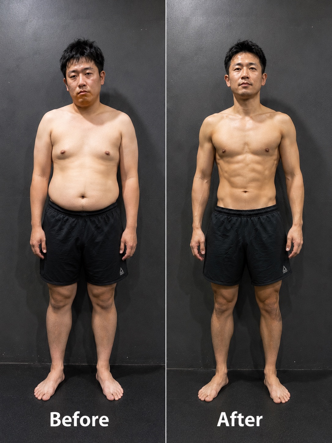 トレーニングと食事管理によるビフォーアフター比較